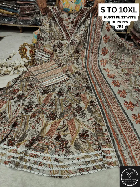 HEAVY ANARKALI KURTA PANT DUPATTA S TO 10XL - DESIGN 1 - VASTRA COLLECTION