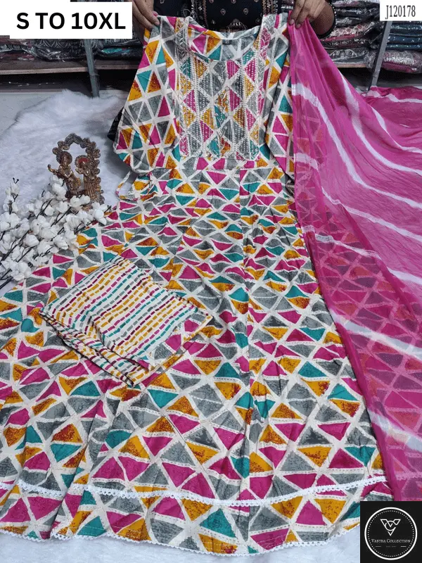 HEAVY ANARKALI KURTA PANT DUPATTA S TO 10XL - DESIGN 20 - VASTRA COLLECTION