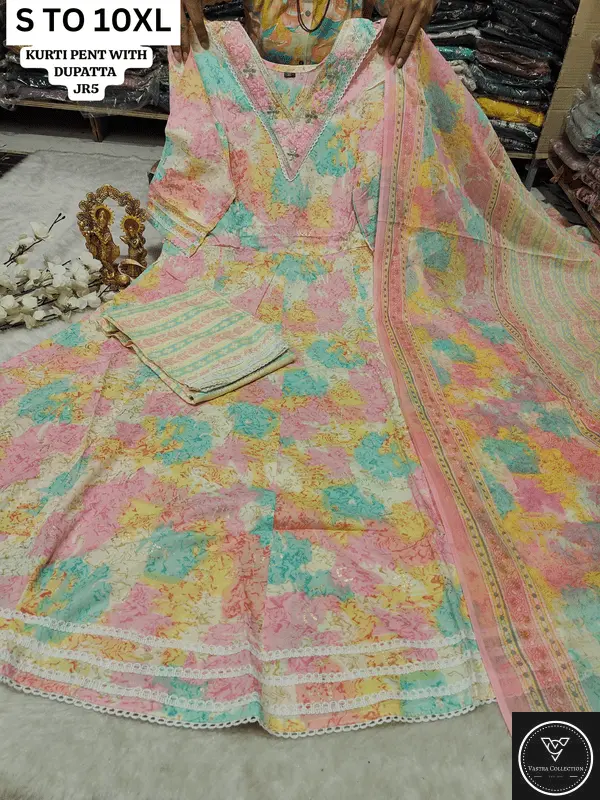 HEAVY ANARKALI KURTA PANT DUPATTA S TO 10XL - DESIGN 32 - VASTRA COLLECTION