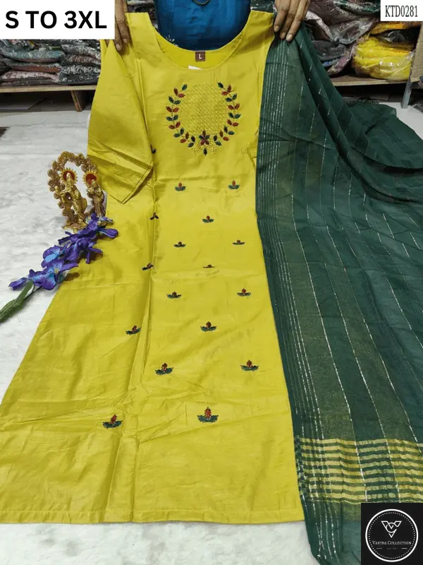 HEAVY MUSLIN COTTON SOFT KURTA DUPATTA S TO 3XL - DESIGN 12 - VASTRA COLLECTION