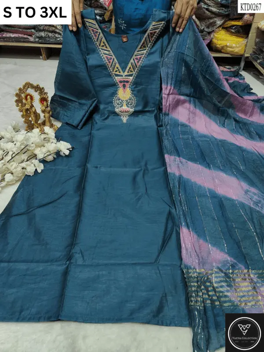 HEAVY MUSLIN COTTON SOFT KURTA DUPATTA S TO 3XL - DESIGN 2 - VASTRA COLLECTION