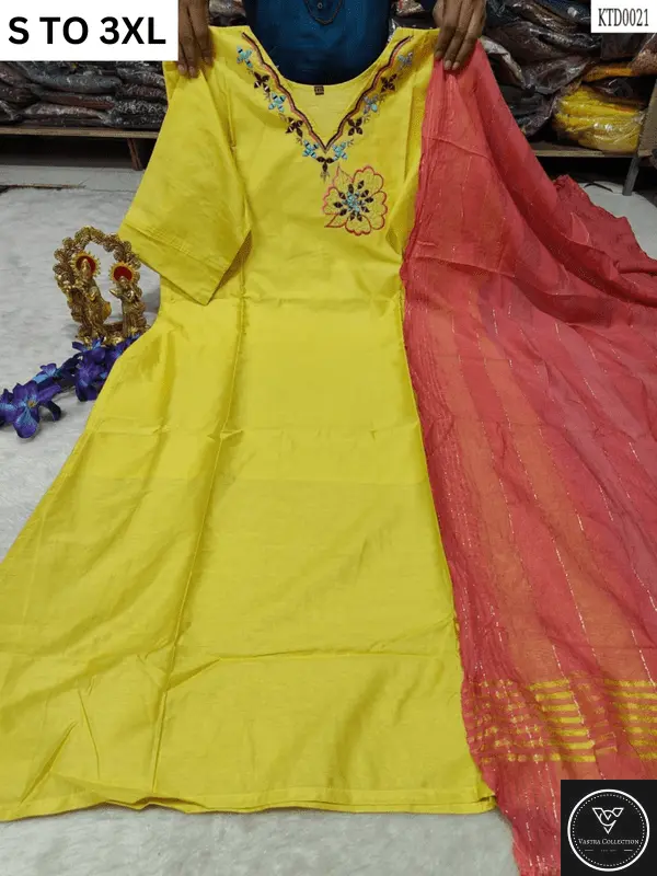 HEAVY MUSLIN COTTON SOFT KURTA DUPATTA S TO 3XL - DESIGN 26 - VASTRA COLLECTION