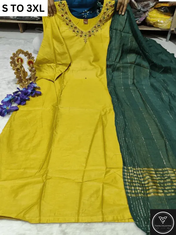 HEAVY MUSLIN COTTON SOFT KURTA DUPATTA S TO 3XL - DESIGN 34 - VASTRA COLLECTION