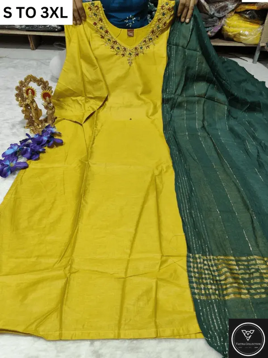 HEAVY MUSLIN COTTON SOFT KURTA DUPATTA S TO 3XL - DESIGN 34 - VASTRA COLLECTION