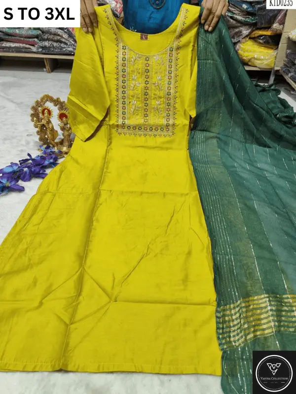 HEAVY MUSLIN COTTON SOFT KURTA DUPATTA S TO 3XL - DESIGN 46 - VASTRA COLLECTION