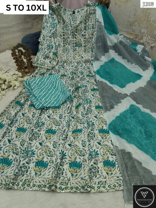 HEAVY ANARKALI KURTA PANT DUPATTA S TO 10XL - DESIGN 16 - VASTRA COLLECTION