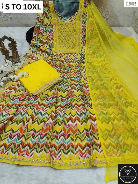 HEAVY ANARKALI KURTA PANT DUPATTA S TO 10XL - DESIGN 18 - VASTRA COLLECTION