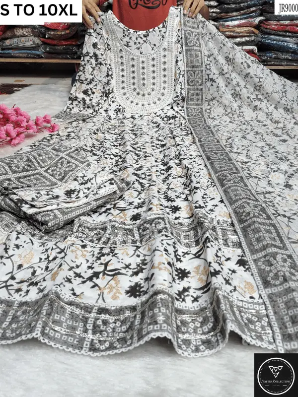 HEAVY ANARKALI KURTA PANT DUPATTA S TO 10XL - DESIGN 2 - VASTRA COLLECTION