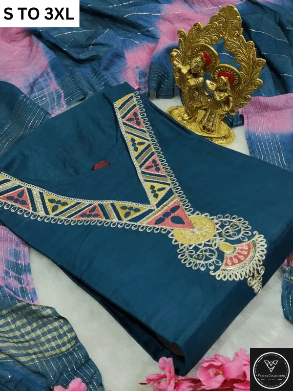 HEAVY MUSLIN COTTON SOFT KURTA DUPATTA S TO 3XL - DESIGN 15 - VASTRA COLLECTION