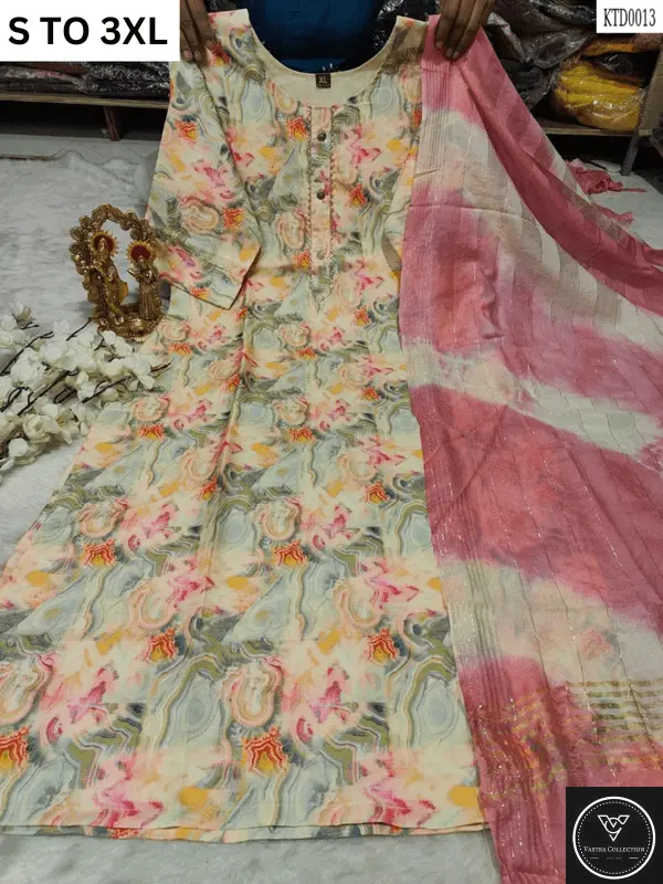 HEAVY MUSLIN COTTON SOFT KURTA DUPATTA S TO 3XL - DESIGN 23 - VASTRA COLLECTION