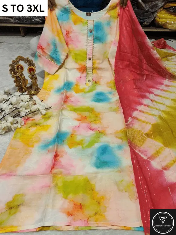 HEAVY MUSLIN COTTON SOFT KURTA DUPATTA S TO 3XL - DESIGN 36 - VASTRA COLLECTION